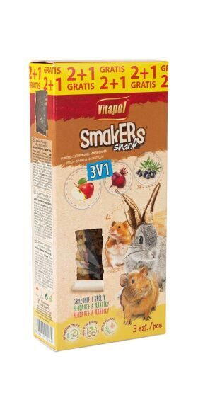 Vitapol Smakers 3 in 1 - nūjiņas grauzējiem ar meža ogām, augļiem un dārzeņiem 