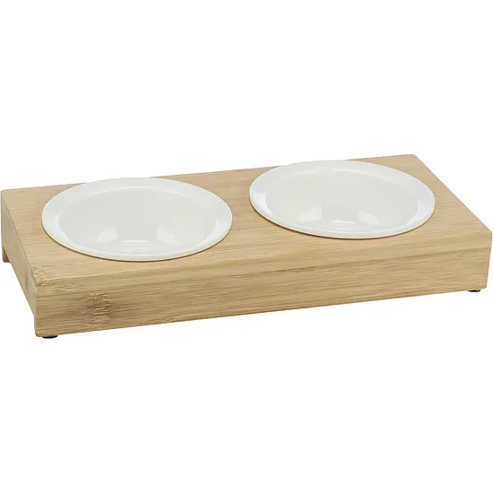 Trixie Bowl set, ceramic/bamboo, 2×0.25 l/ø 12cm/30×5×14 cm