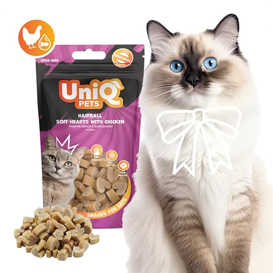 UNIQ PETS CAT SNACKS MIMI anti-hairball soft hearts with chicken 50g - gardums kaķiem mīkstās sirdis pret spalvu kamolu veidošanos ar vistu 