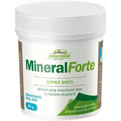  Vitar Dog/Cat Veterinae Mineral Forte 80 g - lídzeklis veselīgiem kauliem, zobiem un apmatojumam suņiem un kaķiem